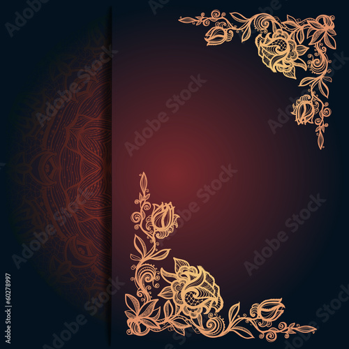 Ggreeting card,decorative roze,corner pattern.