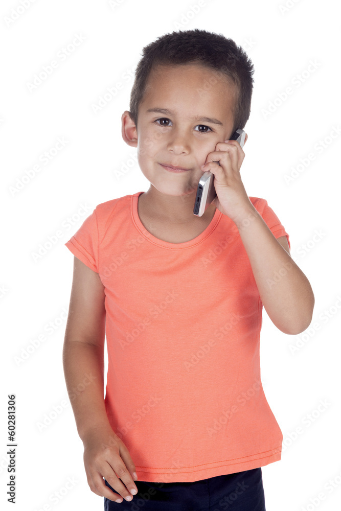 little boy with orange shirt and mobile phone little boy with orange shirt and mobile phone