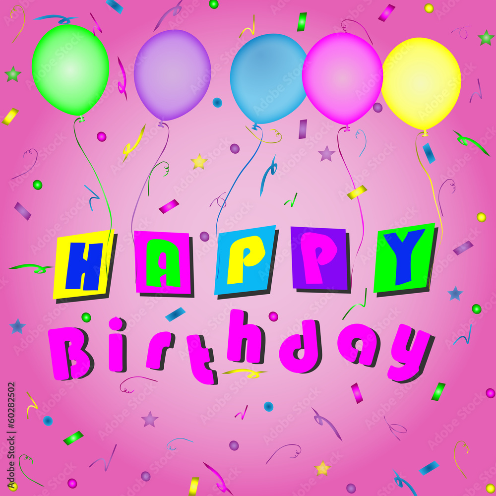 Birthday Colorful Balloons and Scattered Confetti