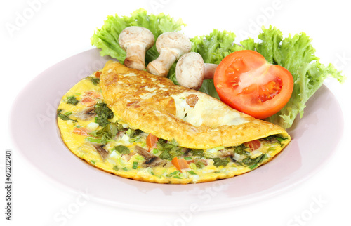 Omelet with mushrooms isolated on white