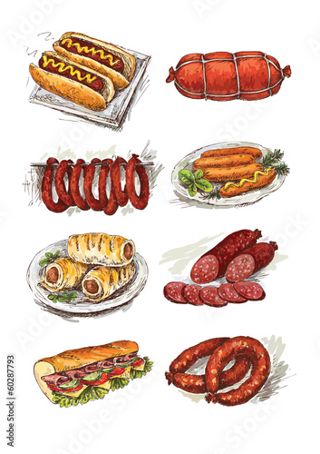set of hand drawing sausage
