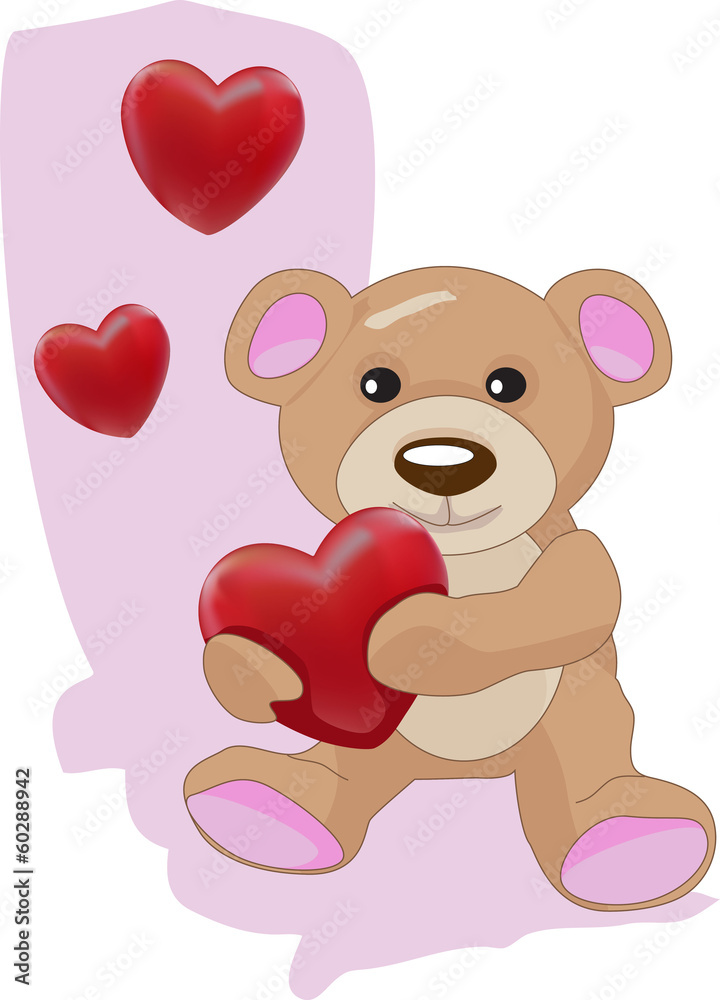 Teddy bear with heart - obrazy, fototapety, plakaty 