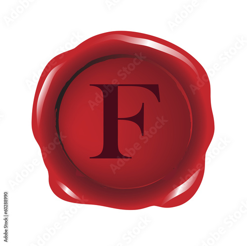 Red seal wax with alphabet letter F vector