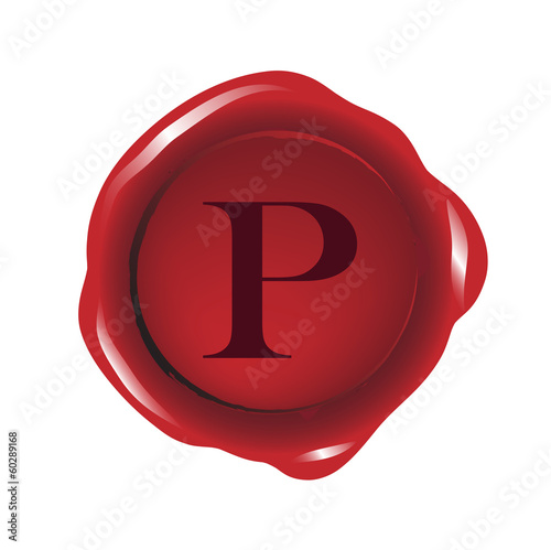 Red seal wax with alphabet letter P vector