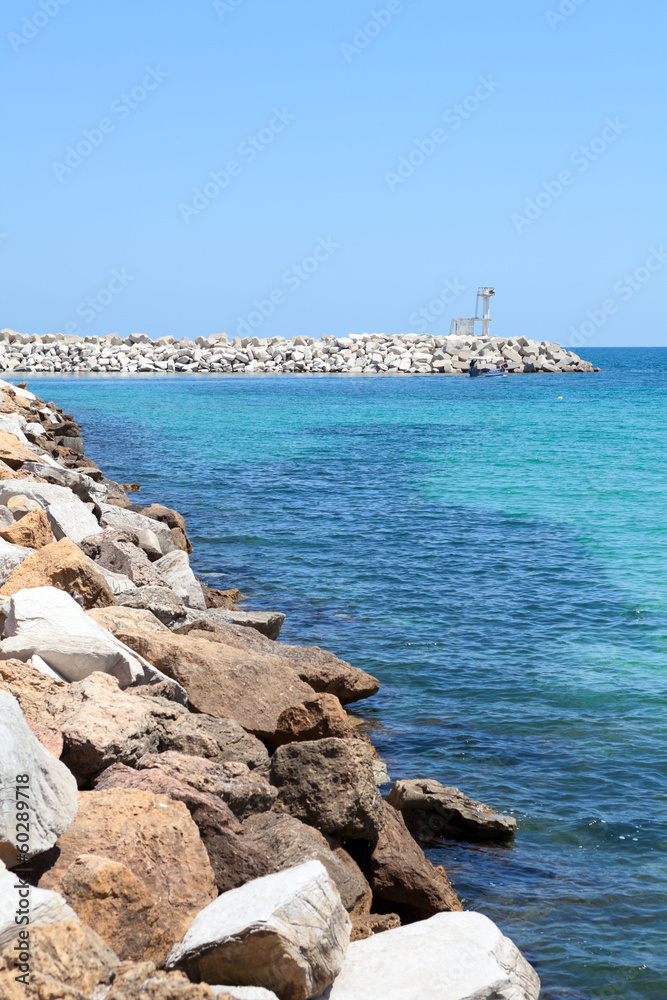 Artificial sea embankment in Monastir, Tunisia, Africa