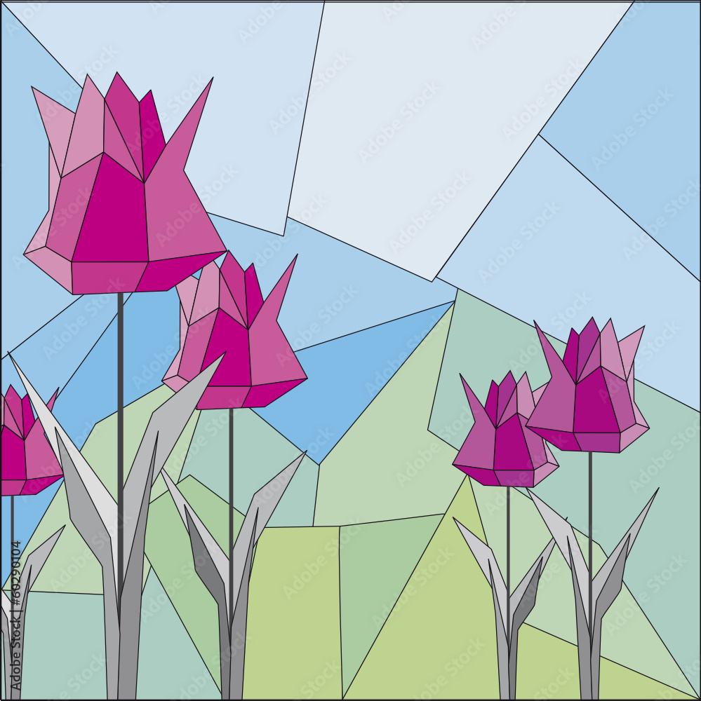 origami_tulip_group_pink_04 - obrazy, fototapety, plakaty 