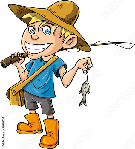 Cartoon fisherman with a tiny fish