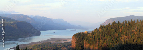 Vista House at sunset in Columbia River Gorge
