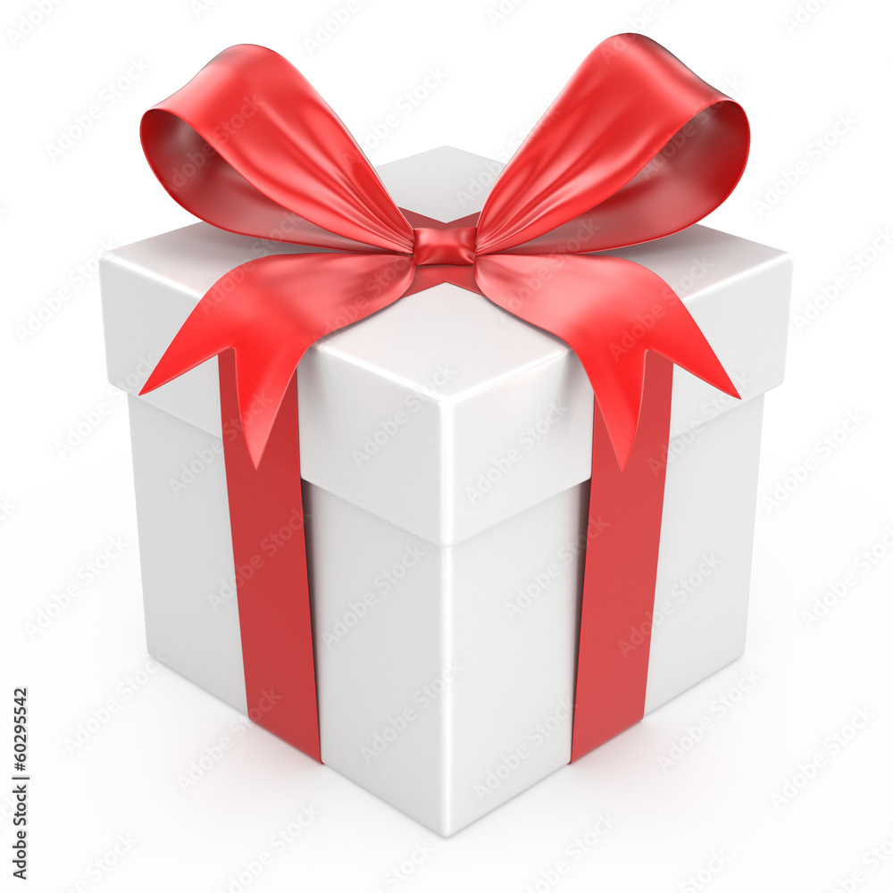 White gift box with red ribbon bow White gift box with red ribbon bow