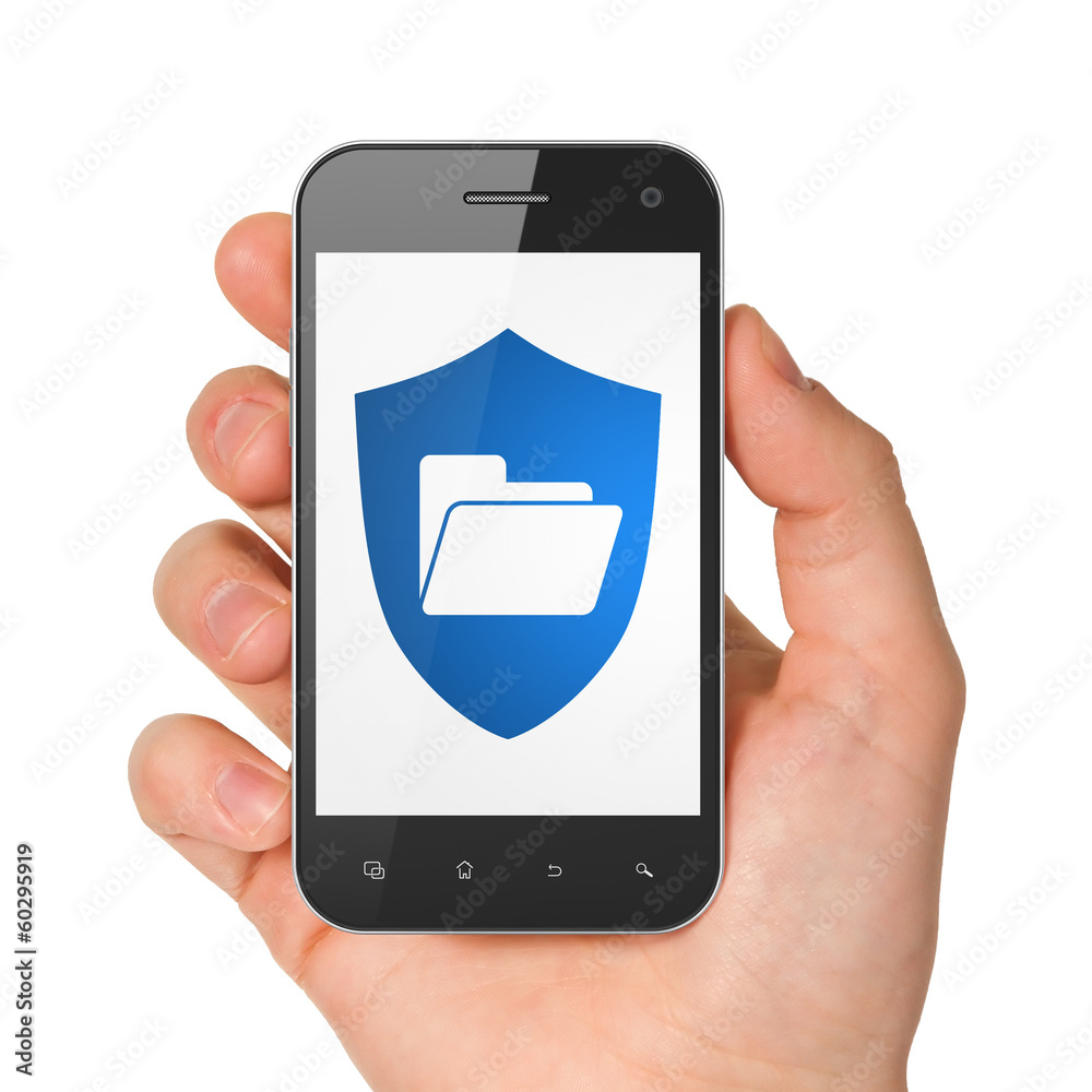 Finance concept: Folder With Shield on smartphone Finance concept: Folder With Shield on smartphone