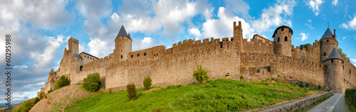 Photo Panoramic view of Carcassonne medieval city walls at late aftern