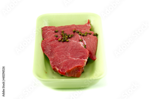 fresh beef plastic plate from supermarket