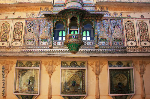 Wall decoration of Peacock Square, City Palace complex, Udaipur, photo