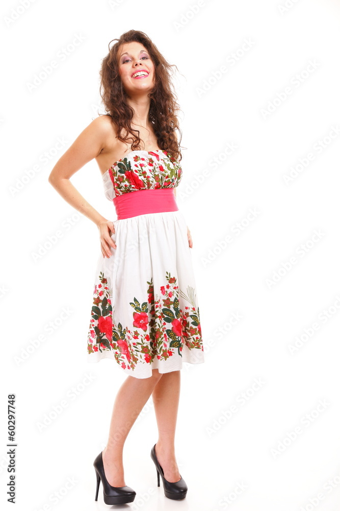 Fashion young woman in summer dress on white Fashion young woman in summer dress on white