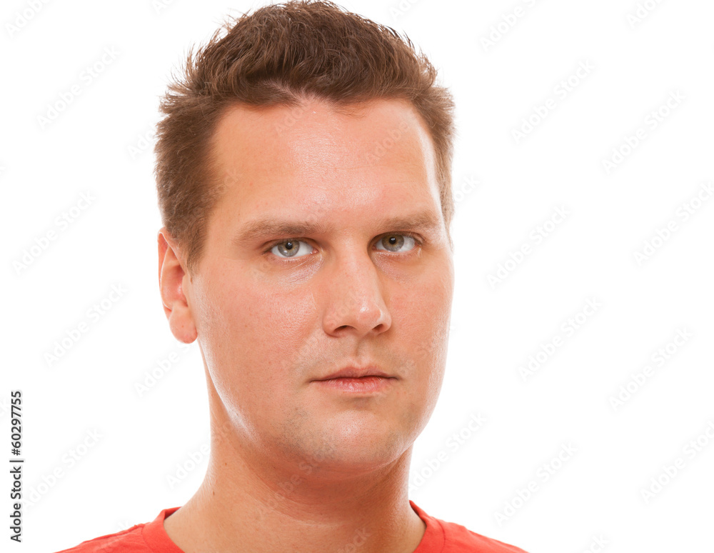 Fototapeta premium Portrait of handsome young man red t-shirt isolated