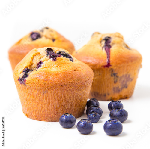 Fotografia Muffins with blueberry on white background