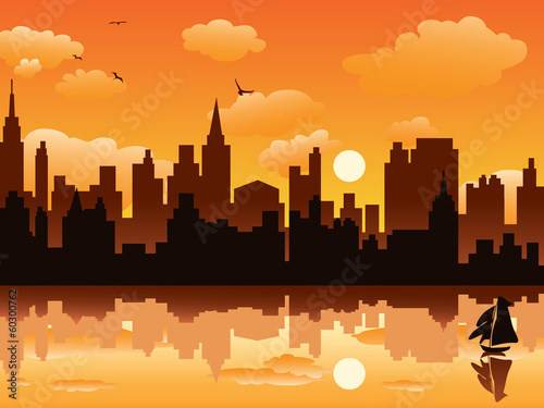 city in sunset