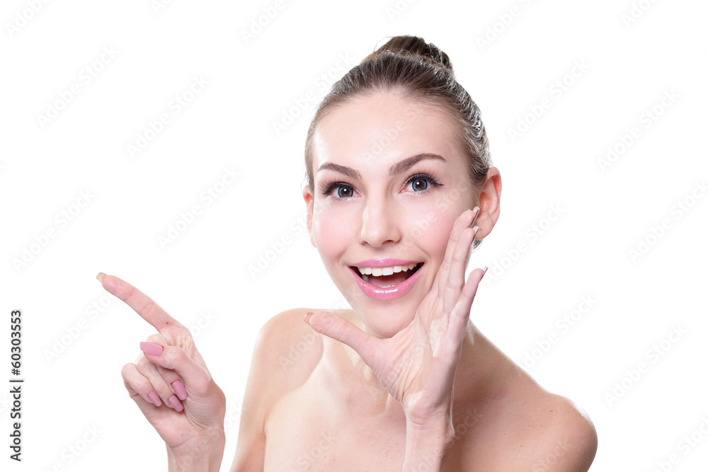 Skin care woman showing copy space Skin care woman showing copy space