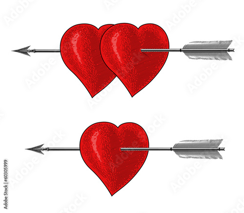 Vintage Heart with Arrow in engraving style