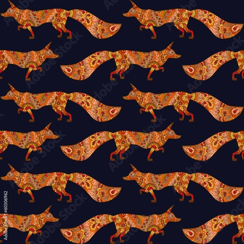 seamless pattern with floral foxes