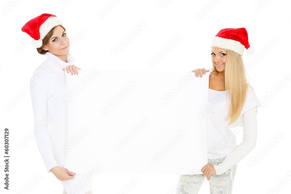 Young women with empty board for the text. Young women with empty board for the text.