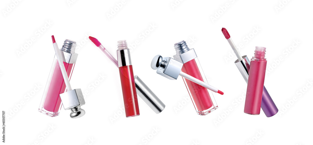 Set of lip glosses isolated on white Set of lip glosses isolated on white