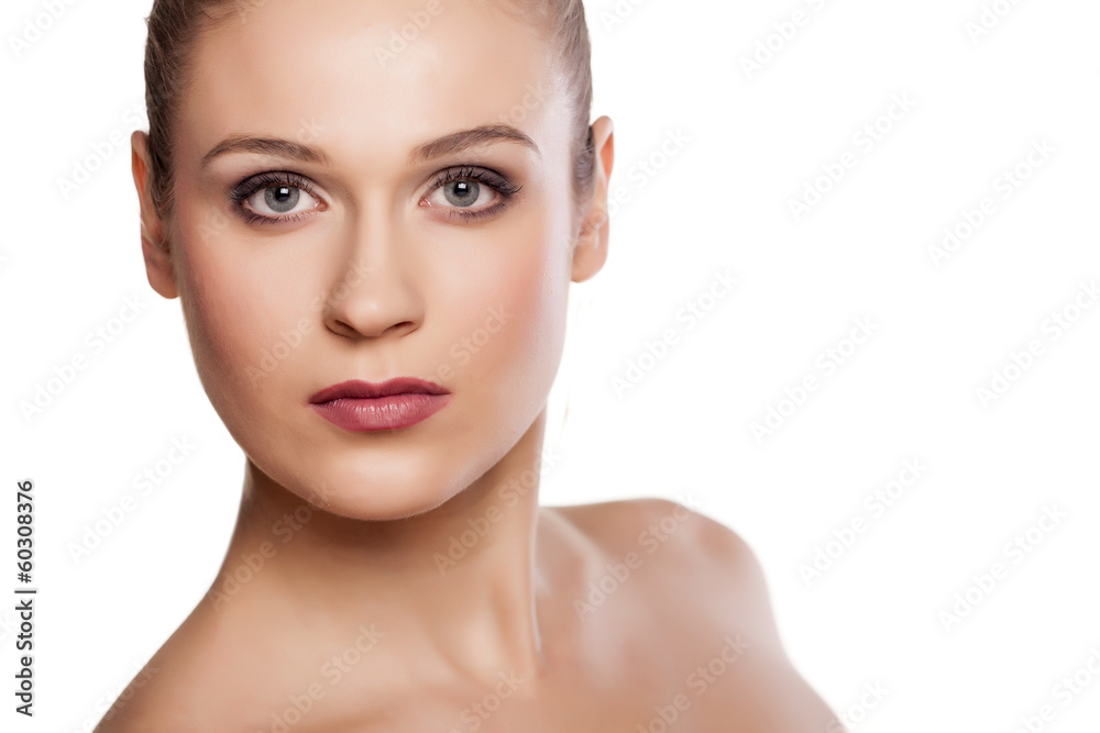 portrait of beautiful blonde with blue eyes on white background portrait of beautiful blonde with blue eyes on white background