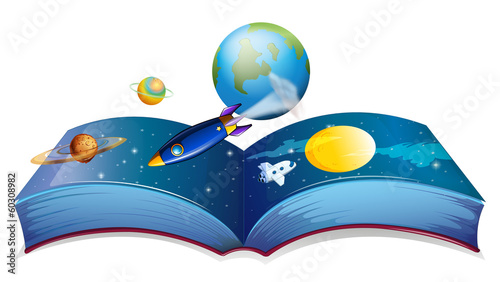 A book showing the earth and other planets