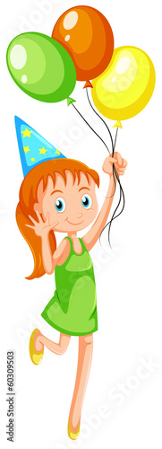 A young girl with three balloons
