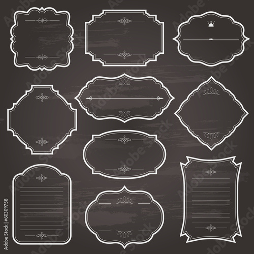Vintage chalk frame set on chalkboard.