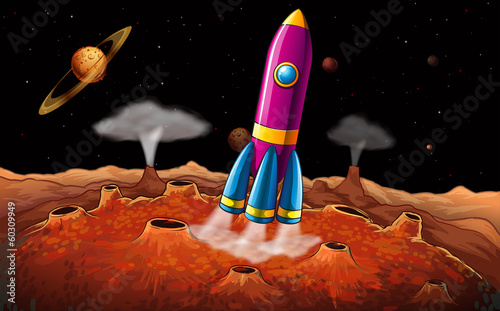 A rocket and planets at the outerspace