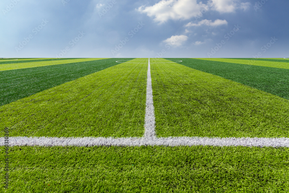 Green Grass Texture in Soccer Field with Sky.