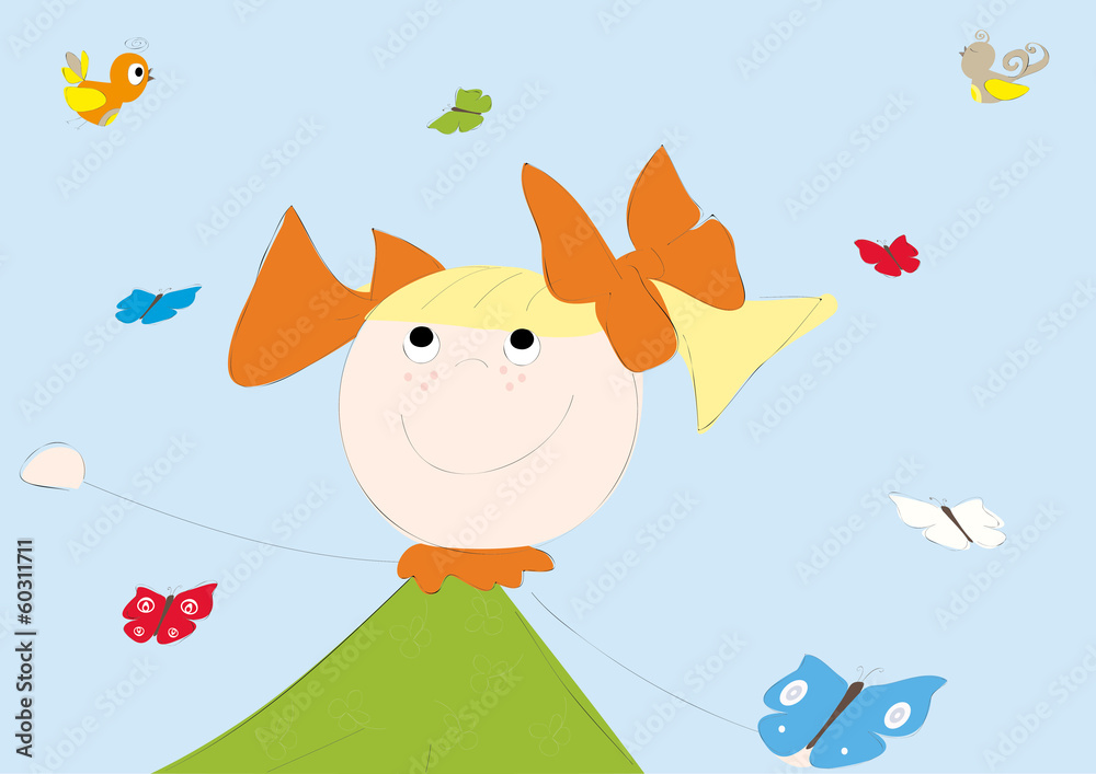 spring - happy smiling girl with butterflies spring - happy smiling girl with butterflies
