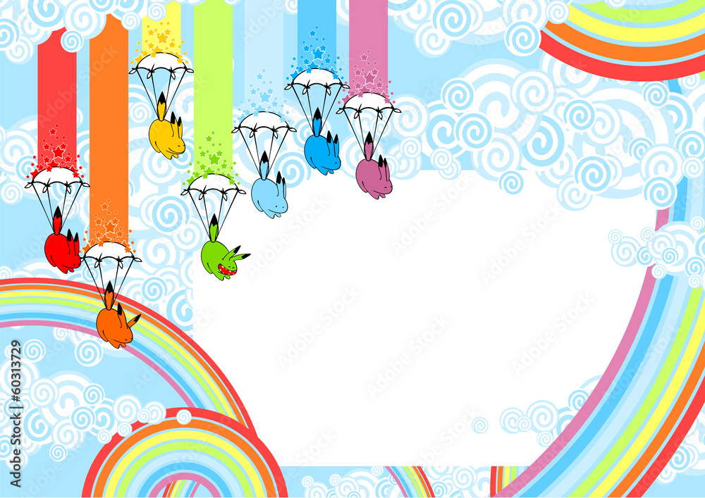 Cute card with playful rainbow monsters Cute card with playful rainbow monsters
