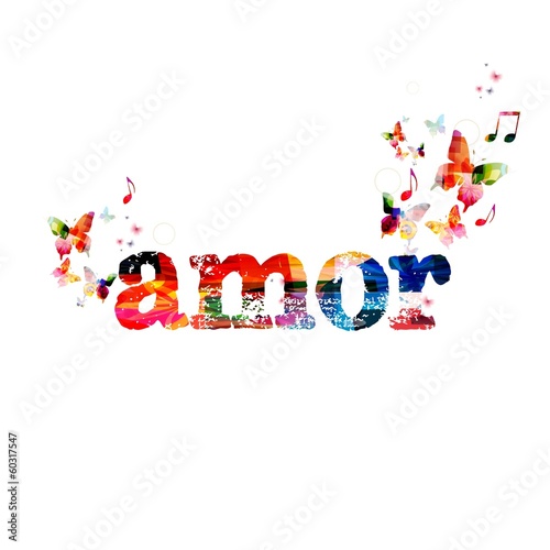 Colorful vector "amor" background with butterflies