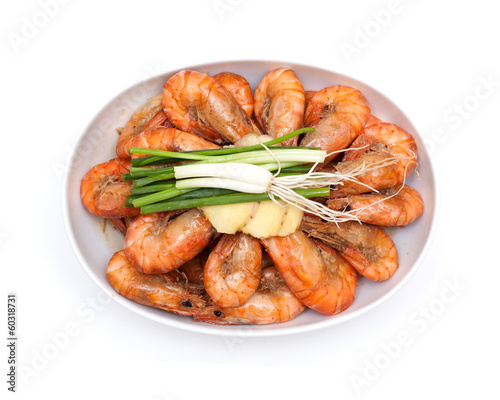 Cooked unshelled shrimps isolated