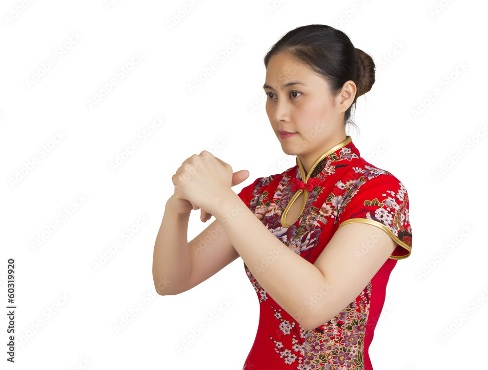 Beautiful young Asian woman with gesture of congratulation, happ Beautiful young Asian woman with gesture of congratulation, happ