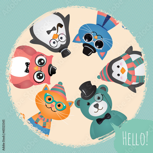 Hipster Fashion Retro Animals and Pets Background