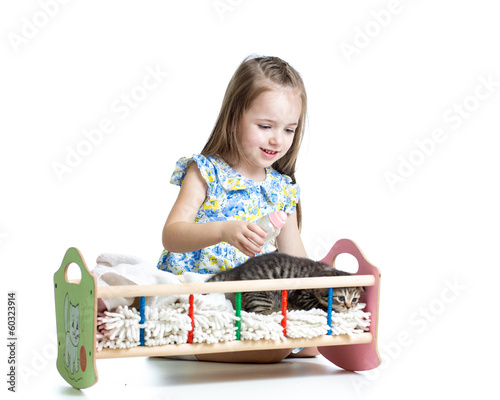 kid girl feeding and playin...