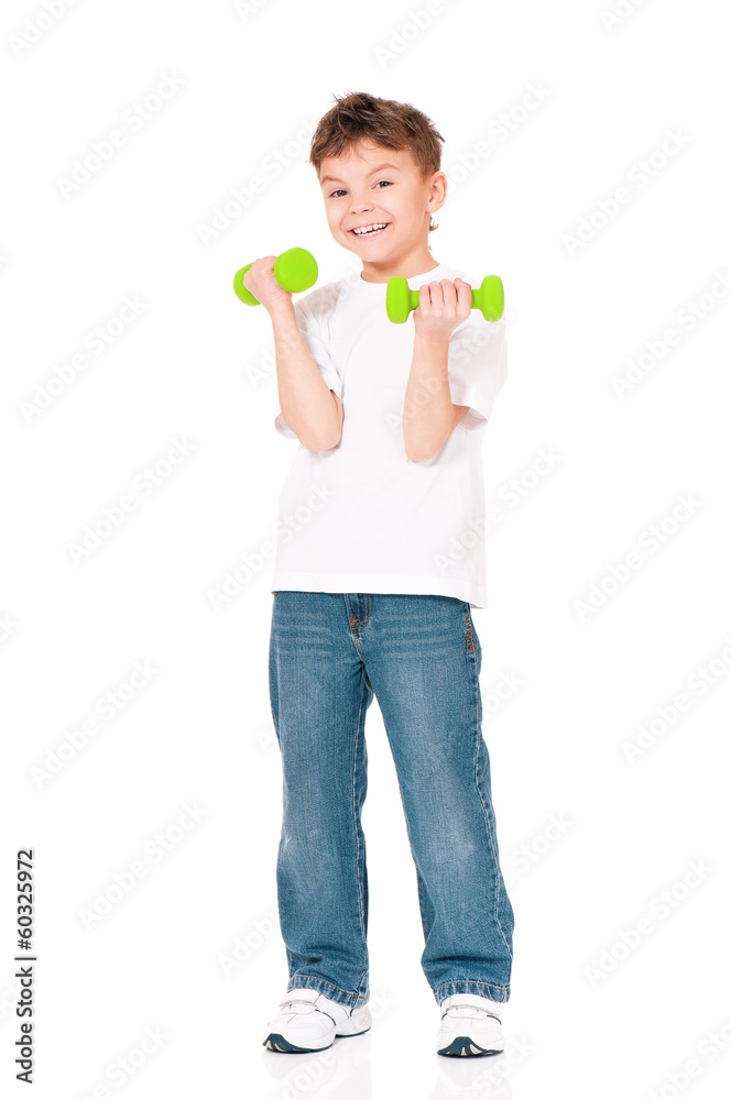 Little boy with dumbbells Little boy with dumbbells