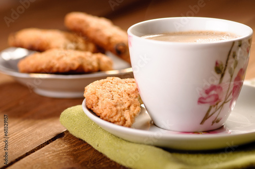 homemade cookies with oatmeal and coffee
