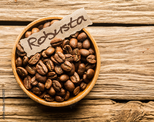 Bowl of Robusta coffee beans