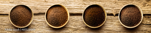 Varieties of freshly ground coffee powder