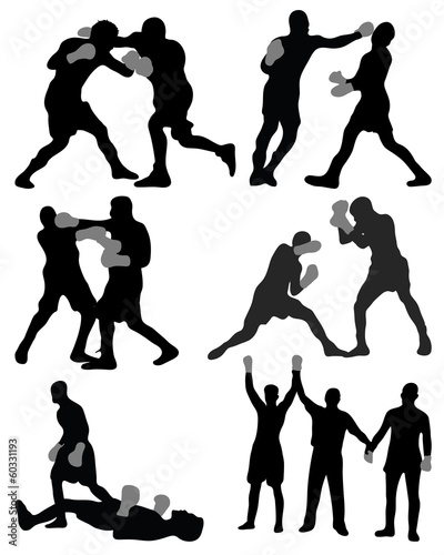 Set of different boxing silhouettes, vector