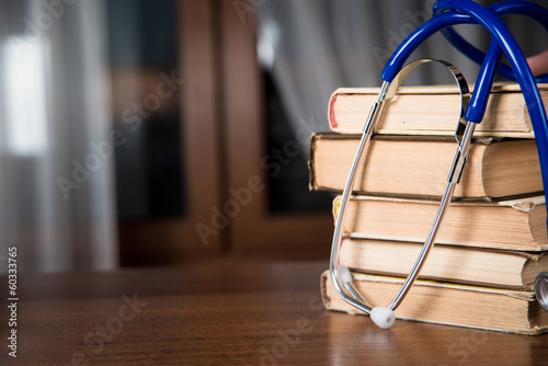 phonendoscope. medical records, books