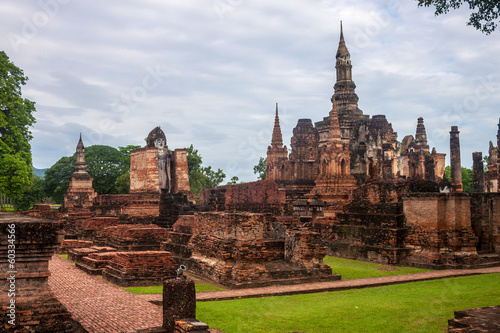 Wat Mahathat temple ruin in Sukhothai Historical Park  Thailand