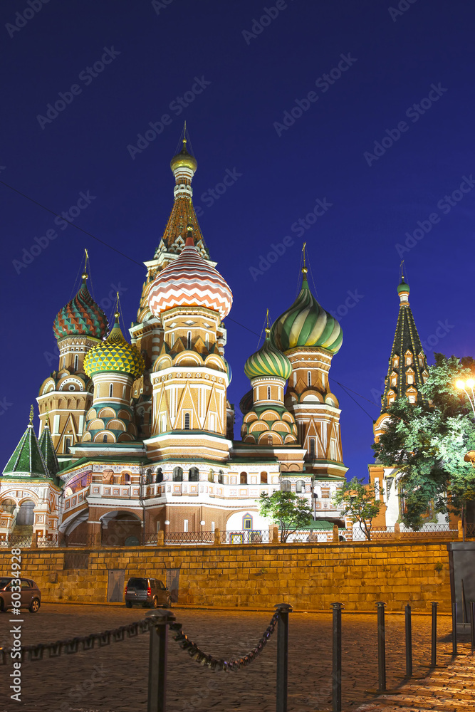 Cathedral of Basil Blessed in Moscow at night