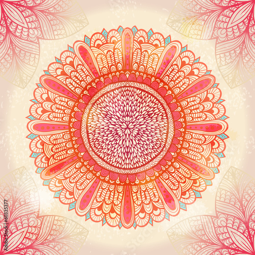 Hand drawn ethnic circular pink ornament. Eps10