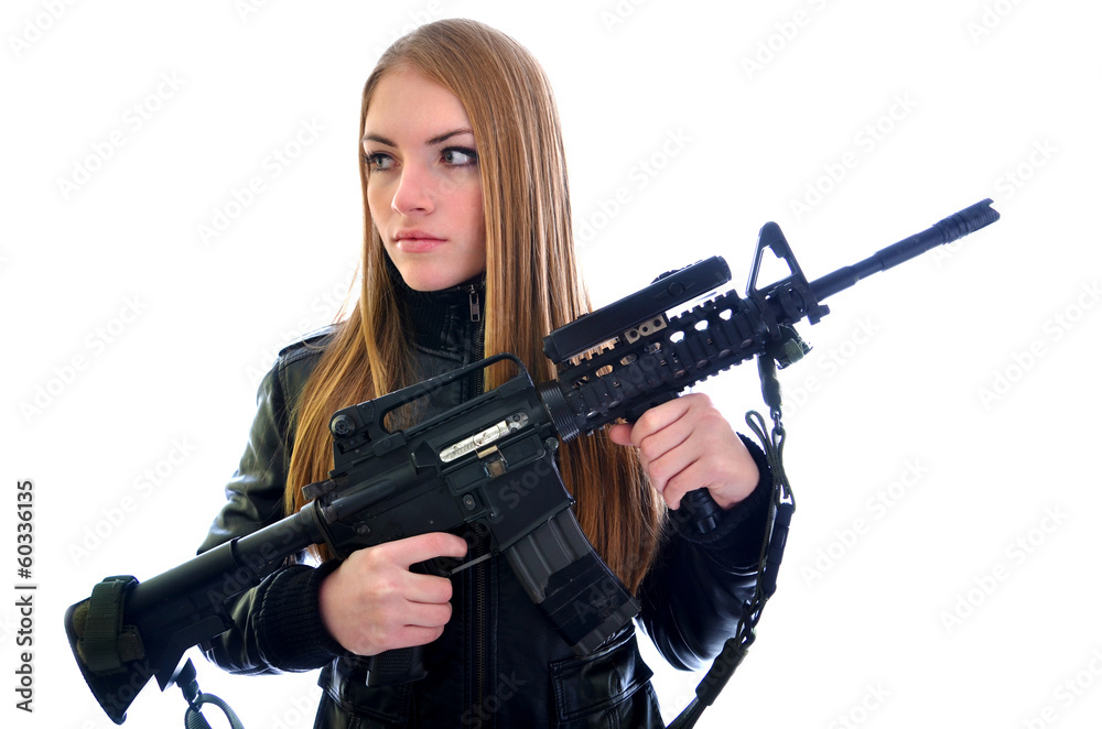 beautiful sexy girl holding gun