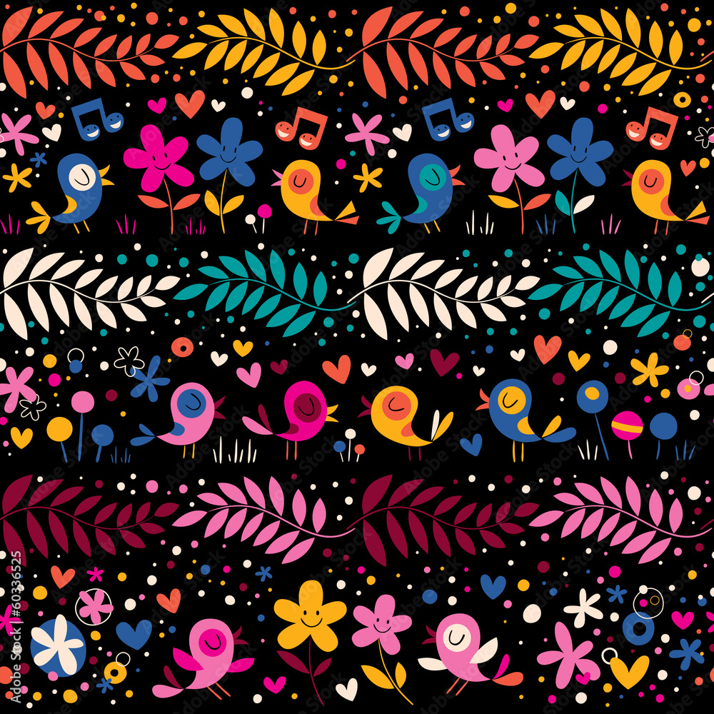 Fototapeta premium birds and flowers pattern